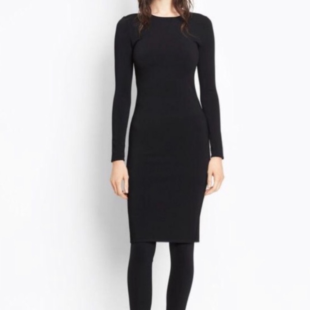 Vince Dress Midi Black Knitted Black Stretchy Long Sleeve style V450677611